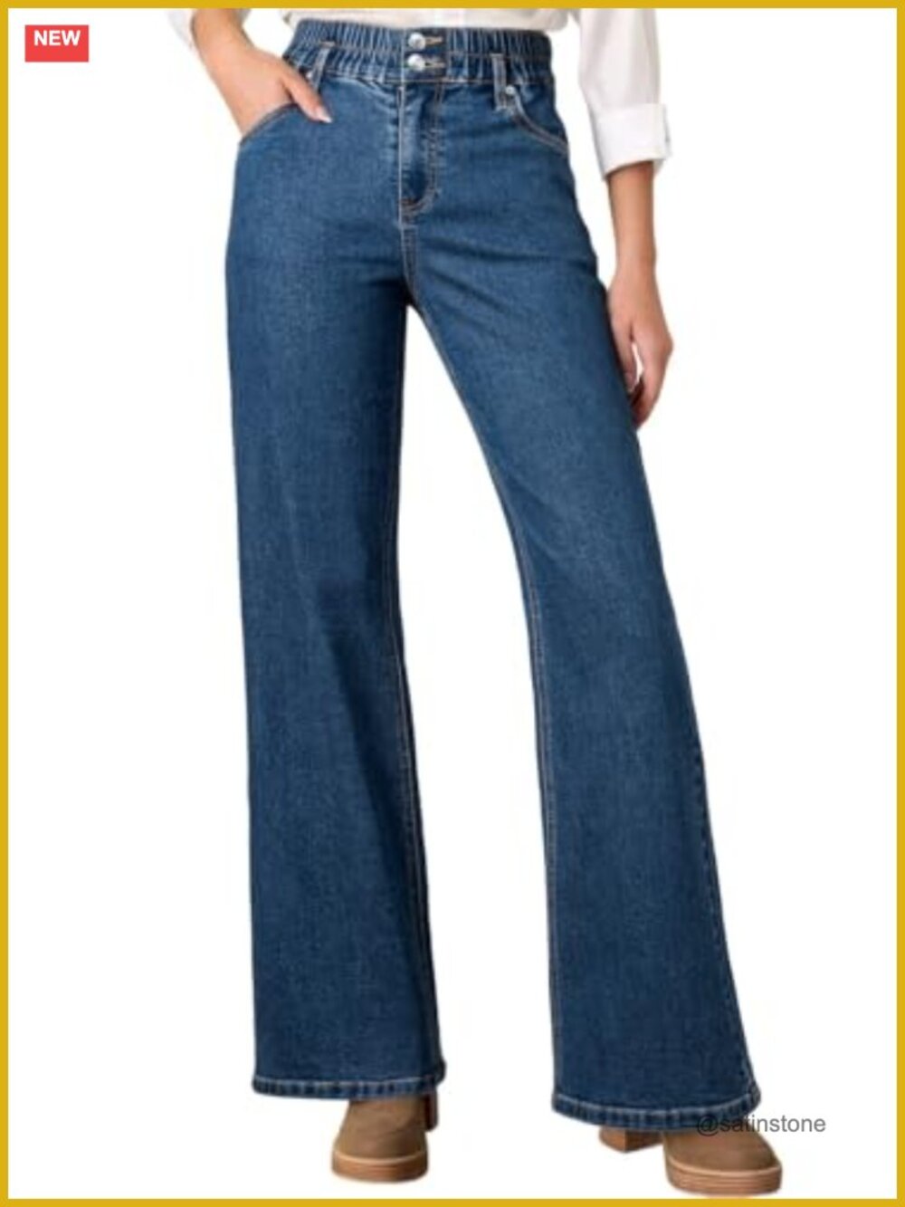 High Waisted Wide Leg Stretch Jeans Cotton Polyester Spandex for Women